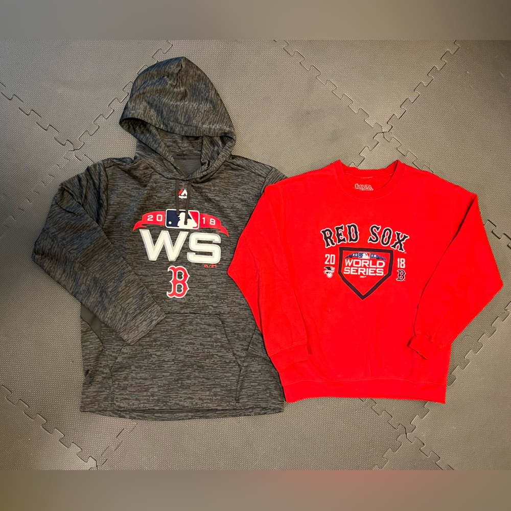 Red Sox World Series Gray Hoodie and red crew neck